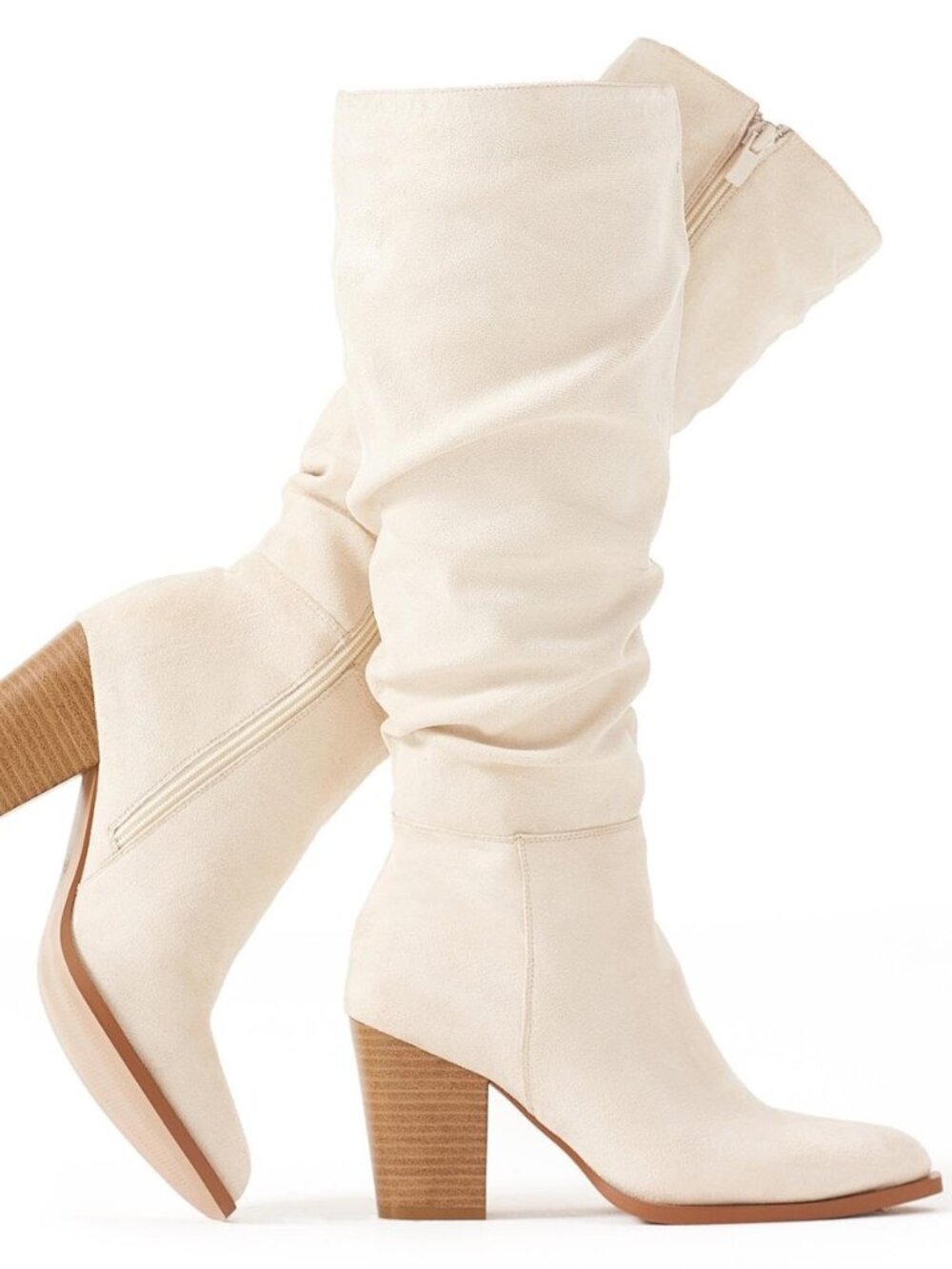 Women's Knee High Boots Faux Suede Tall Boots Heeled Slouchy Boots